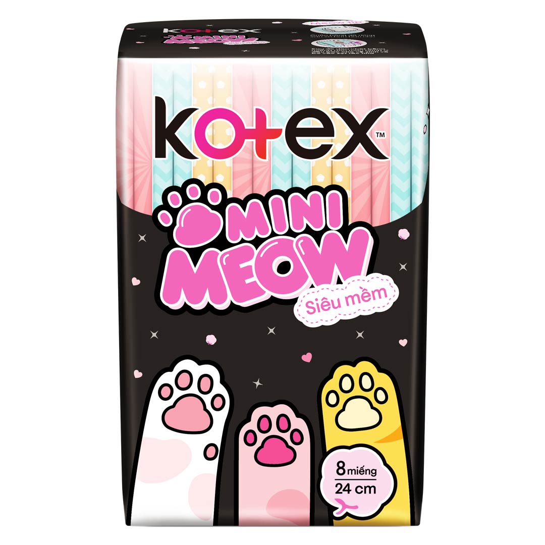 Băng Vệ Sinh Kotex Mini Meow Siêu Mềm Cánh 24cm 8 Miếng