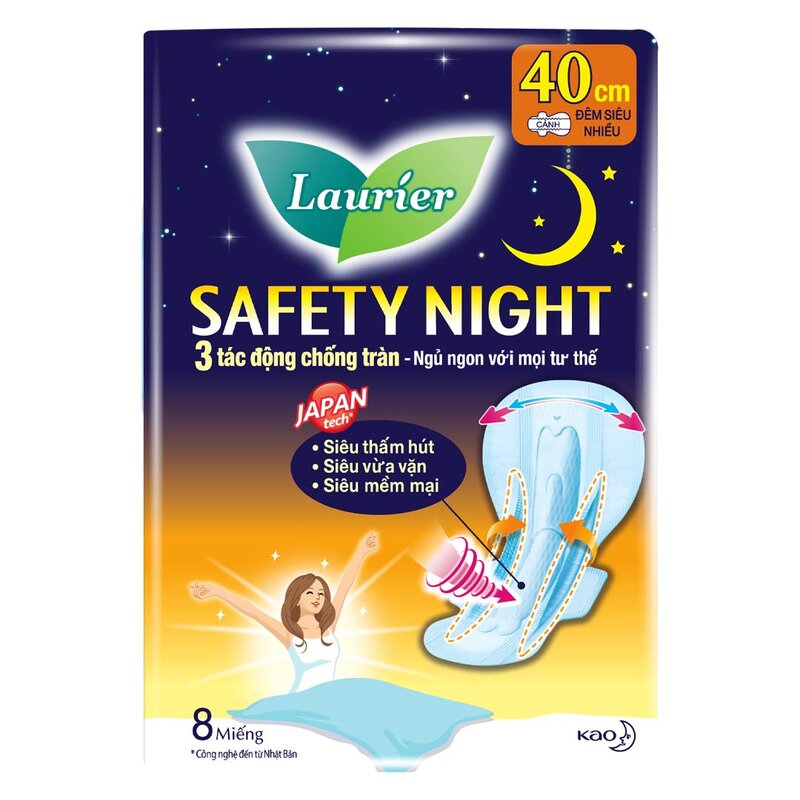 Băng Vệ Sinh Laurier Safety Night Ban Đêm 40cm 8 Miếng