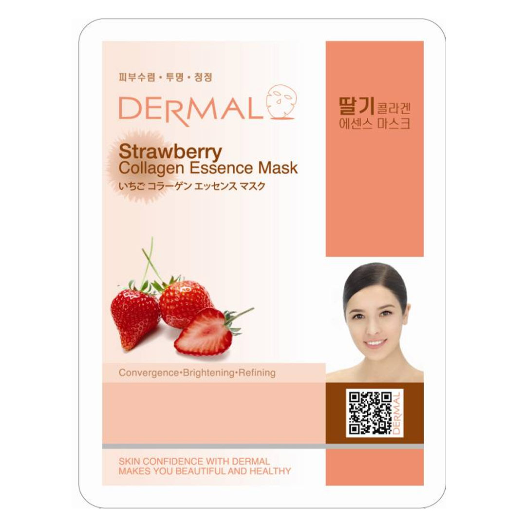 Collagen essence mask. Dermal Strawberry Collagen Essence Mask. Dermal тканевая маска Strawberry Collagen Essence Mask с коллагеном и экстрактом клубники. Косметическая маска с коллагеном и витамином с "витамин с" 23 гр. Dermal Korea co., Ltd.