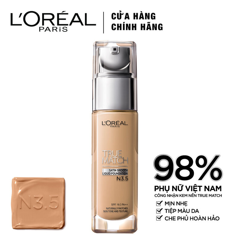 Kem Nền L'Oréal Mịn Nhẹ Dưỡng Da Dạng Lỏng N3.5 30ml