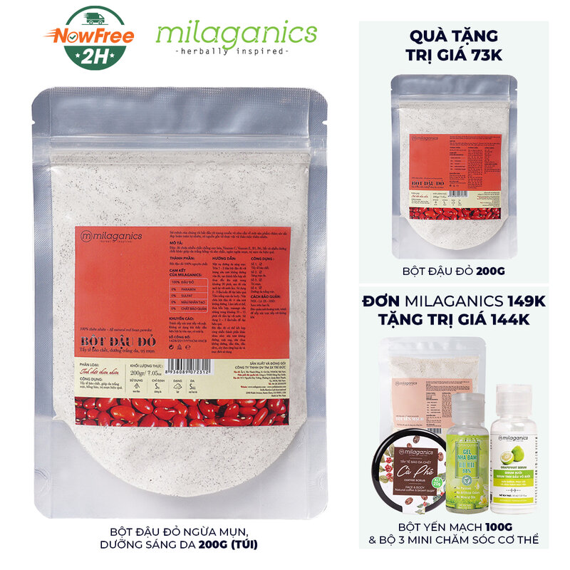 Bột đậu đỏ Milaganix Ngừa mụn và làm sáng da 200g (túi)