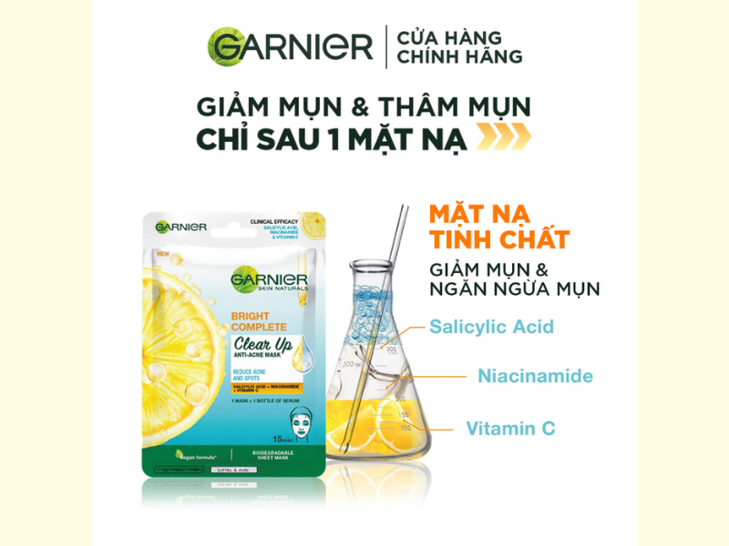 Mặt Nạ Garnier Vitamin C & Salicylic Acid Giảm Mụn, Sáng Da