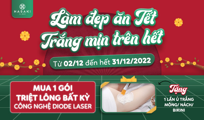 Tặng 1 lần Ủ Trắng Nách/Mông/Bikini khi mua 1 Gói Triệt Lông Diode Laser vùng bất kỳ từ ngày 30/11/2022 đến 31/12/2022 