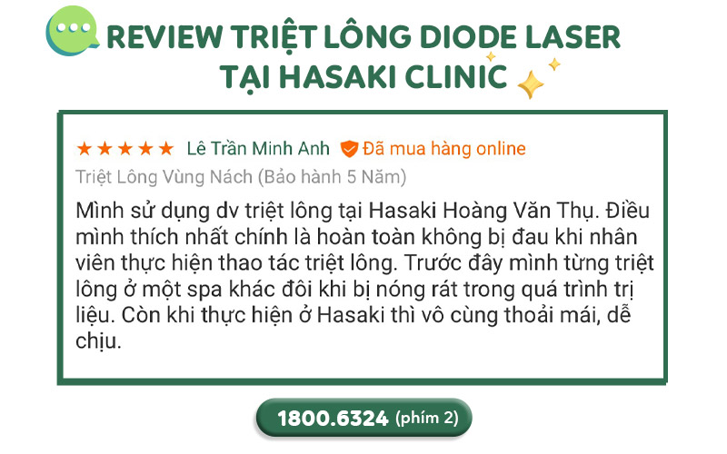 Review triệt lông Diode Laser tại Hasaki Clinic