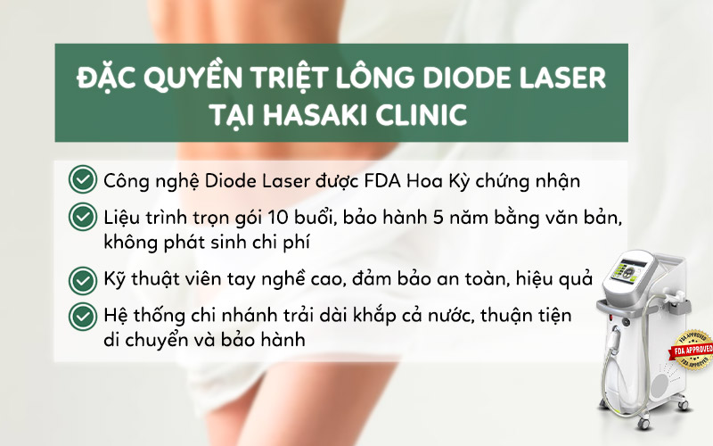 Đặc quyền triệt lông Diode Laser tại Hasaki Clinic