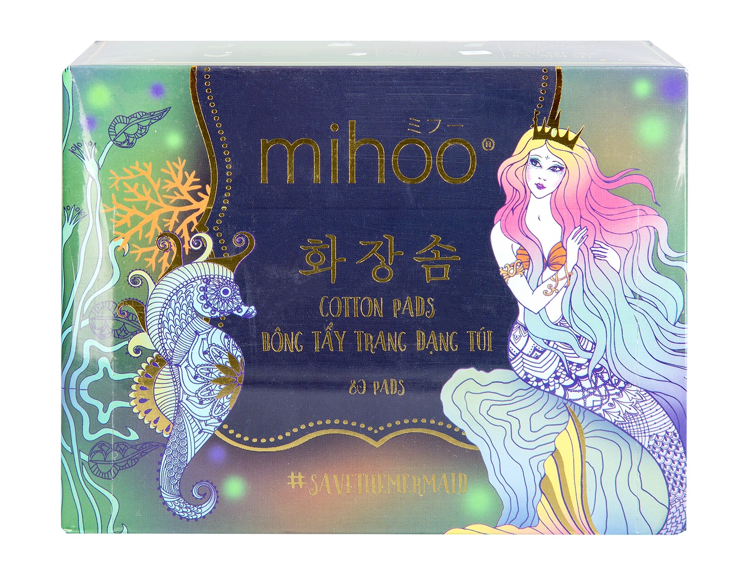 Bông Tẩy Trang Dạng Túi Xỏ Ngón Mihoo Mermaid Cotton Pads Hộp 80 Miếng