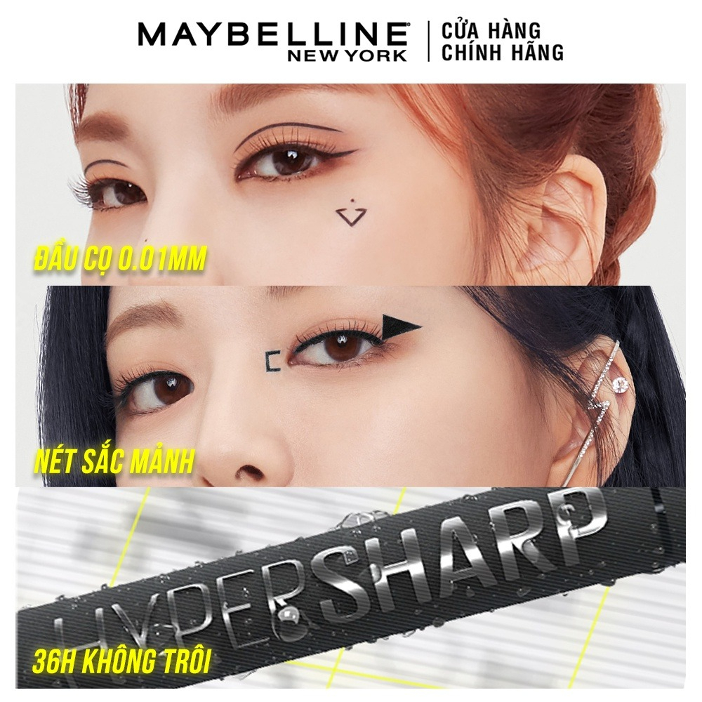 Bút Kẻ Mắt Nước Maybelline Hyper Sharp Liner Extreme với đầu cọ 0,01mm sắc mảnh giúp tạo đường eyeliner sắc sảo.