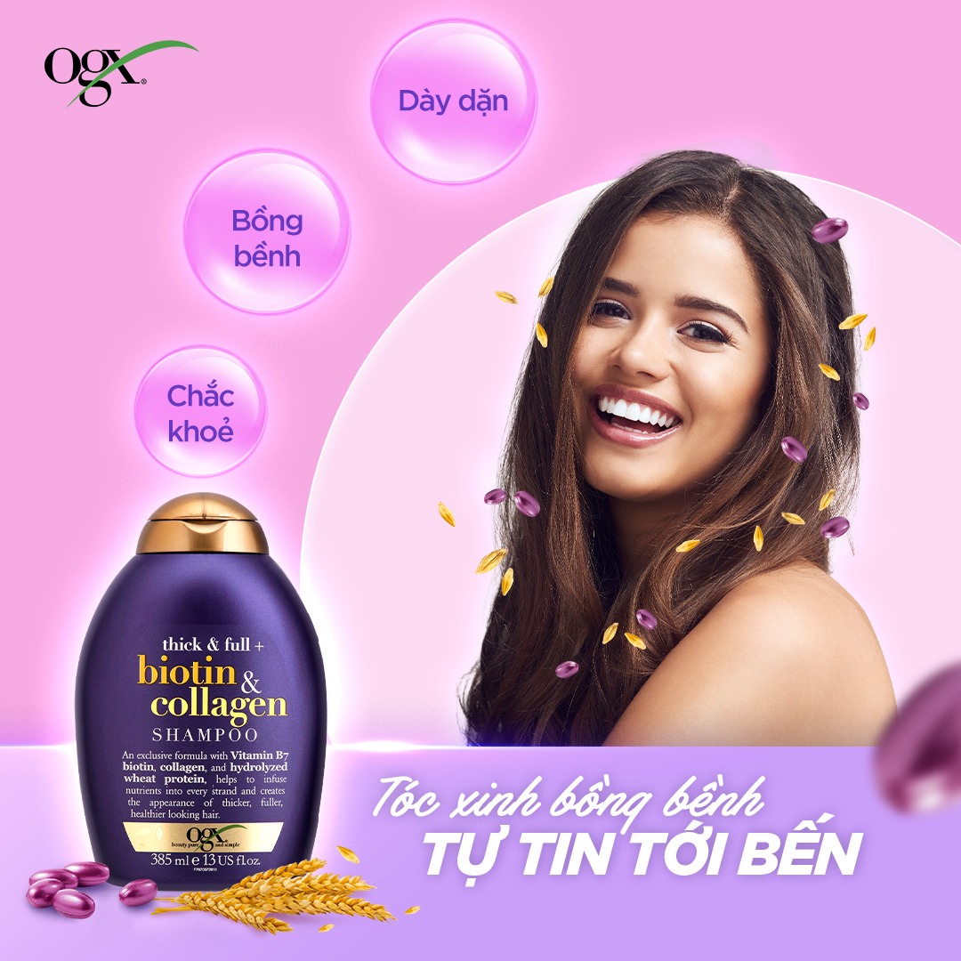 Dầu Gội OGX Thick & Full + Biotin & Collagen Shampoo Làm Dày Tóc 385ml