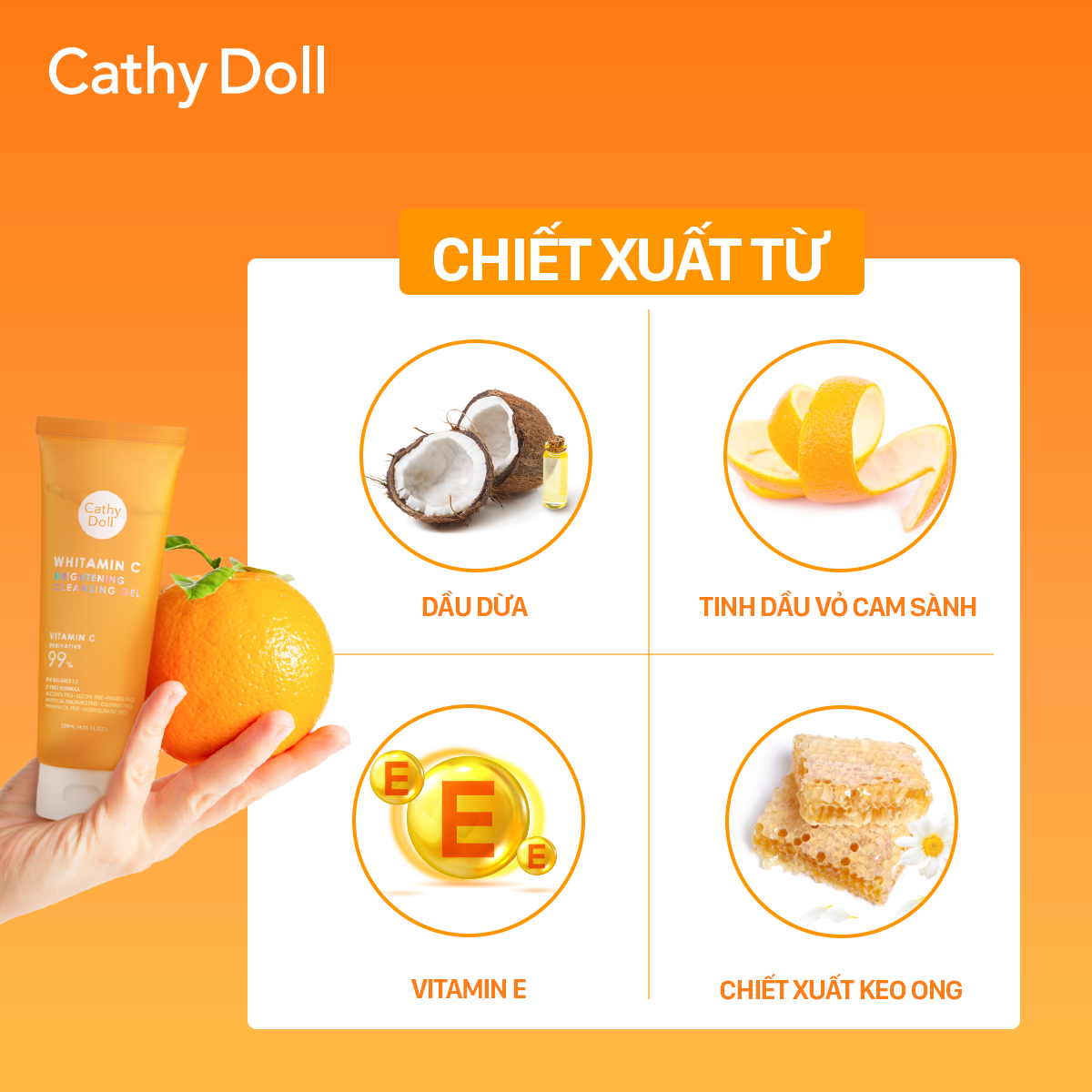 Thành phần Gel Rửa Mặt Cathy Doll Vitamin C Dưỡng Sáng, Mờ Thâm 120ml