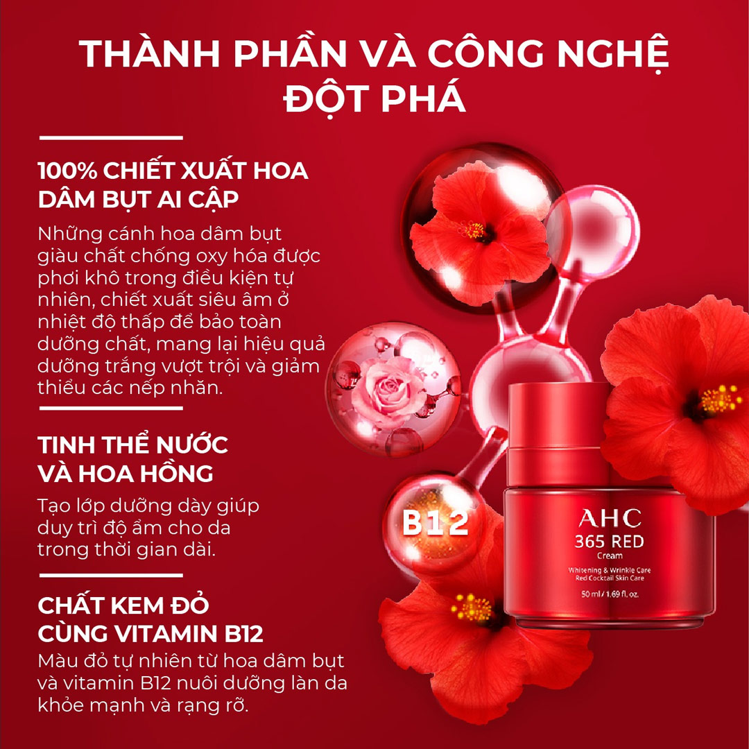 Thành phần Kem Dưỡng AHC 365 Red Ngăn Ngừa Lão Hoá 50ml 