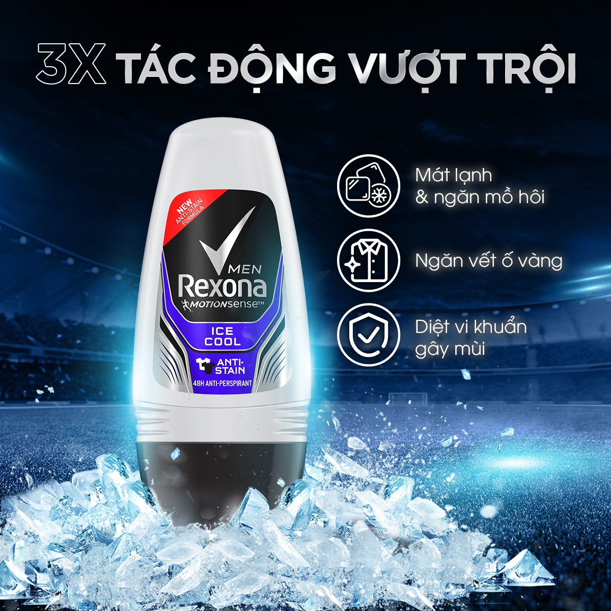 Lăn Khử Mùi Cho Nam Rexona Khô Thoáng Ice Cool 50ml