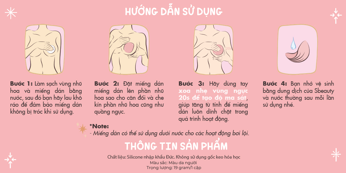 HDSD Miếng Dán Ngực Sbeauty Silicon Y Tế 1 Cặp