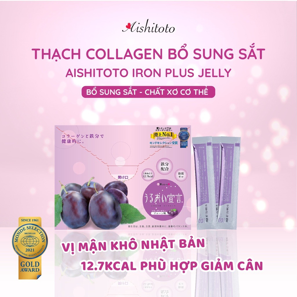 Thạch Bổ Sung Collagen Aishitoto Collagen Jelly Iron Vị Mận Khô 