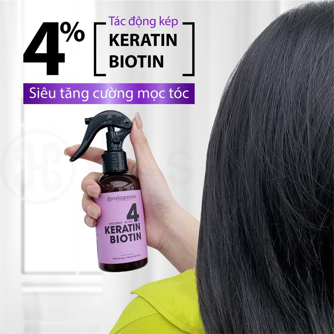 Xịt Tóc Milaganics Keratin & Biotin 4% Giúp Mọc Tóc 