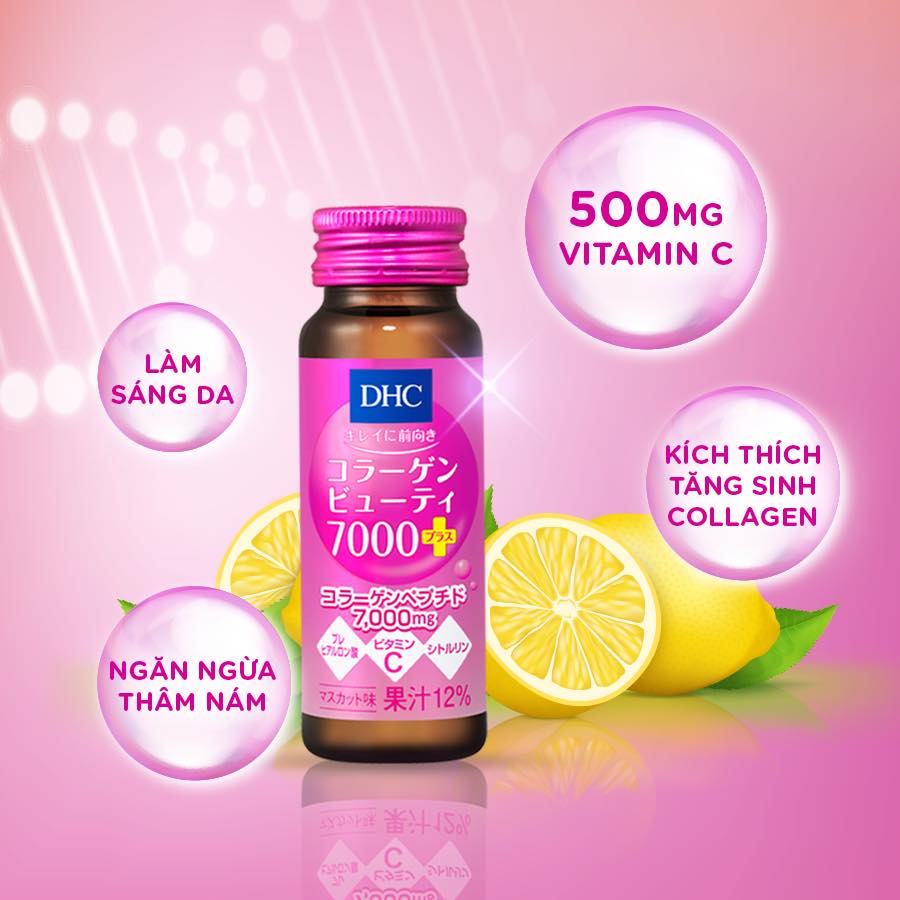 DHC Collagen Beauty 7000 Plus chứa Vitamin C làm sáng da, ngăn ngừa thâm nám, kích thích tăng sinh collagen