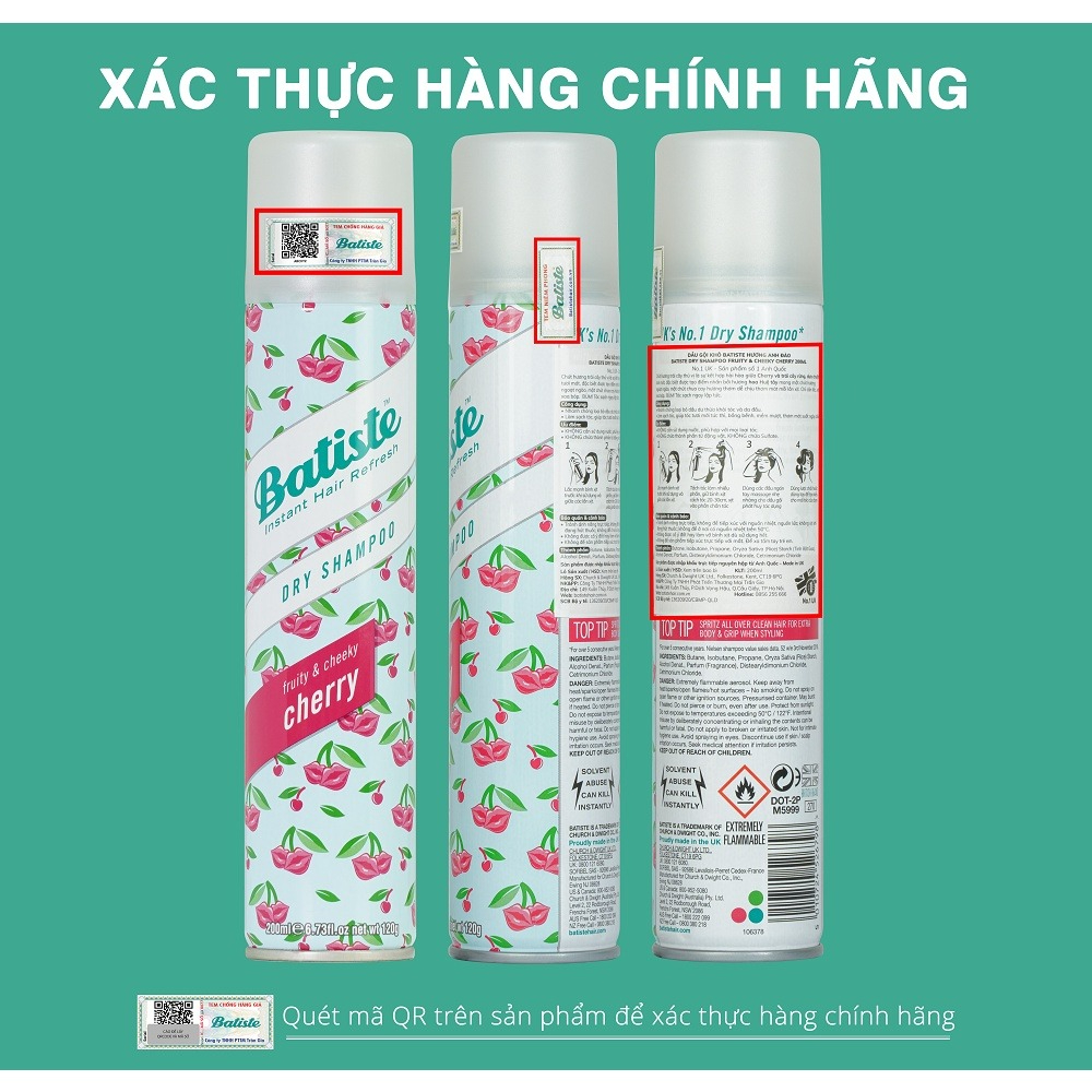 Hướng dẫn xác thực Dầu Gội Khô Batiste Dry Shampoo hàng chính hãng