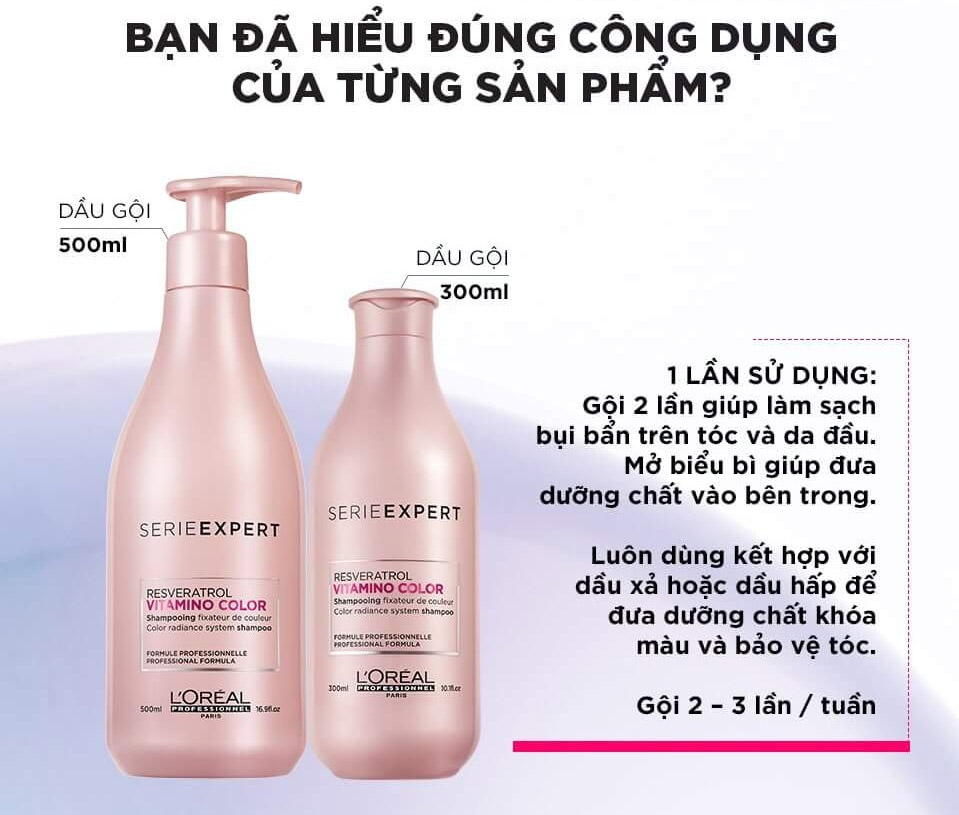 Dầu Gội L'Oréal Professionnel Serie Expert Resveratrol Vitamino Color Shampoo giữ màu tóc nhuộm lên đến 8 tuần