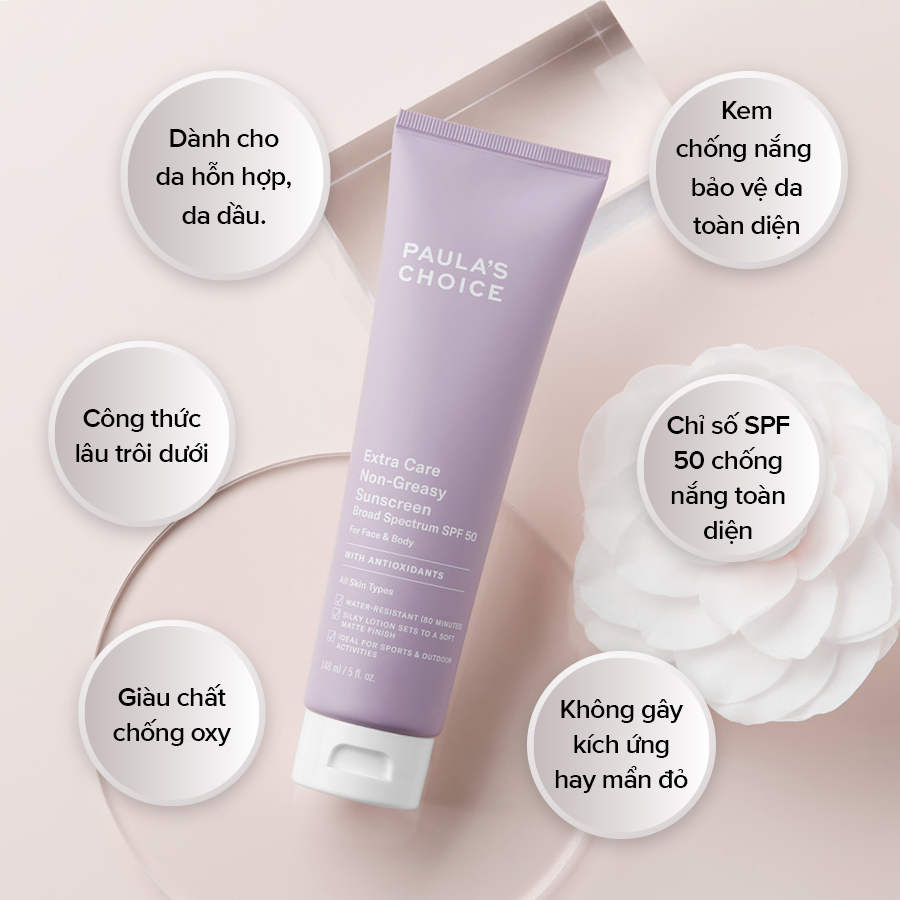 Kem Chống Nắng Paula's Choice Extra Care Non-Greasy Sunscreen SPF50 Bảo Vệ Da Toàn Diện 148ml