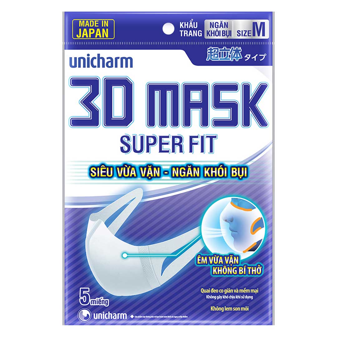 Khẩu Trang Ngăn Khói Bụi Unicharm 3D Mask Super Fit