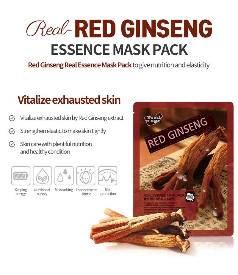 Mặt Nạ Red Ginseng Real Essence Mask Pack chiết xuất Hồng Sâm ngăn ngừa lão hóa, làm săn chắc da