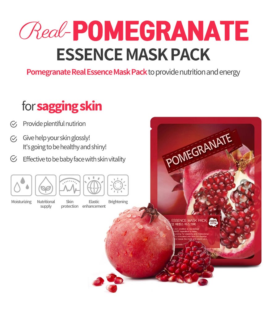 Mặt Nạ Pomegranate Real Essence Mask Pack chiết xuất Lựu cải thiện tình trạng da chảy xệ