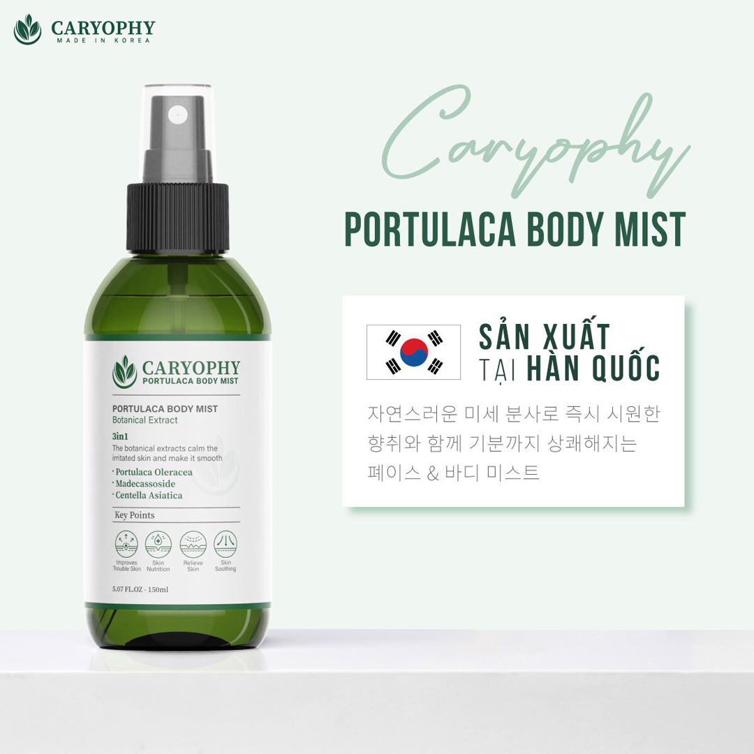 Xịt Giảm Mụn Toàn Thân Caryophy Portulaca Body Mist 150ml made in Korea