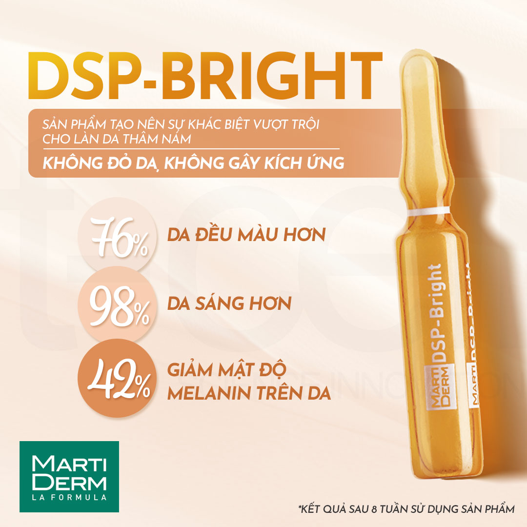 Ampoule MartiDerm Pigment Zero DSP Bright giúp làm mờ đốm nâu, thâm nám, tàn nhang, dưỡng da sáng mịn đều màu