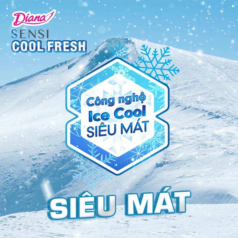 Băng Vệ Sinh Diana Cool Fresh với công nghệ Ice Cool từ Nhật Bản cho cảm giác mát lạnh dài lâu suốt thời gian sử dụng và kiểm soát mùi hiệu quả.