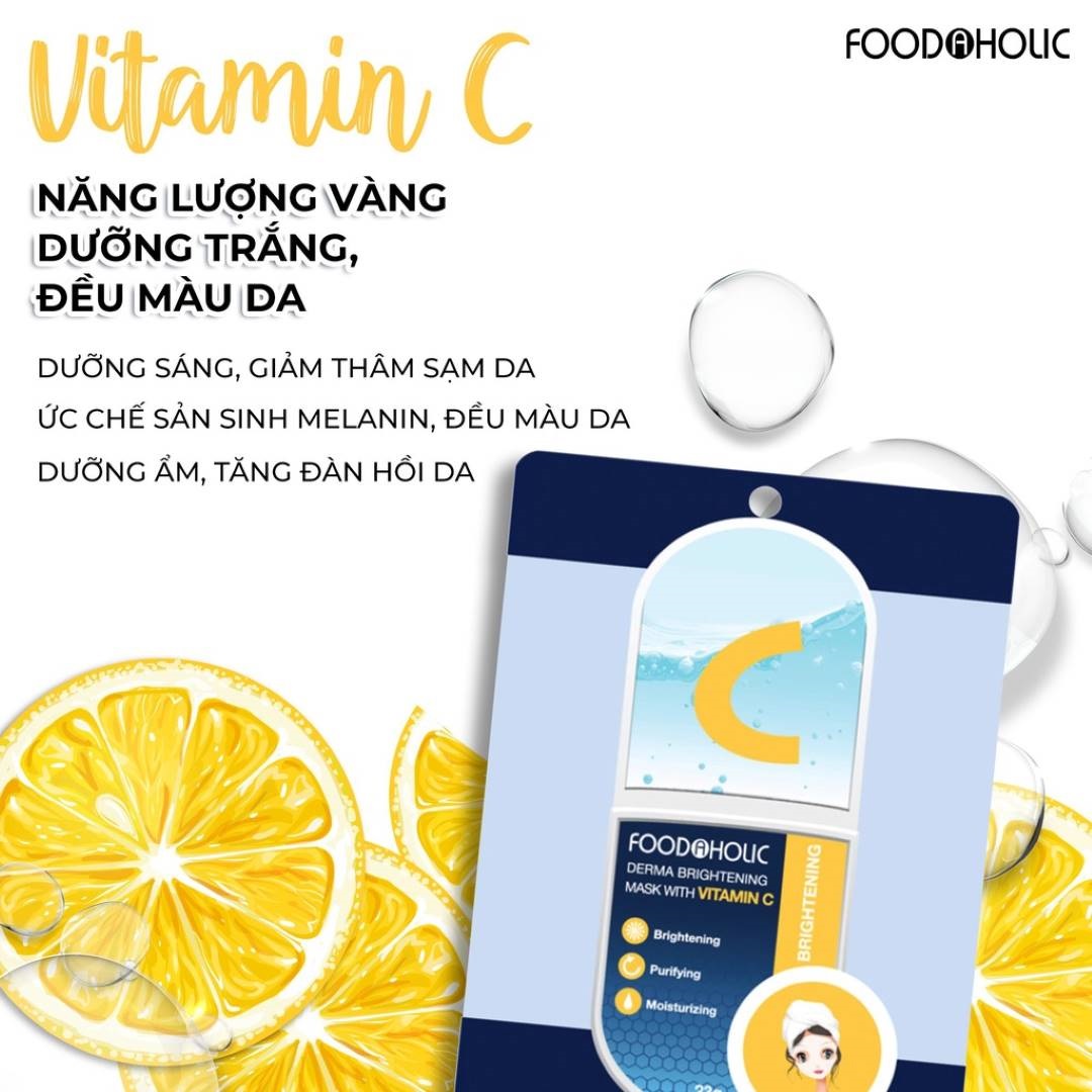 Mặt Nạ Vitamin C Dưỡng Sáng Da, Mờ Thâm Foodaholic Derma Brightening Mask With VITAMIN C 23g