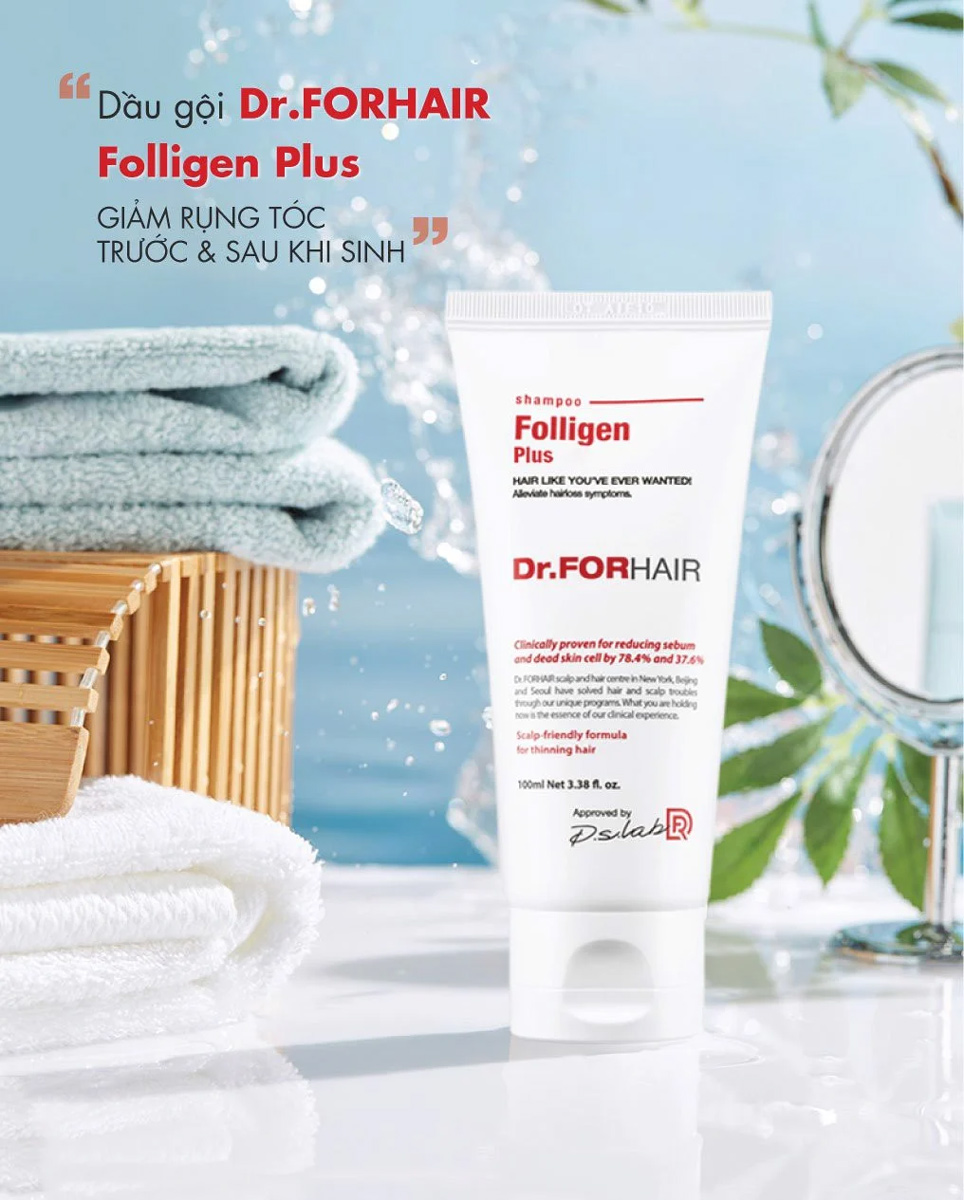 Dầu Gội Dr.FORHAIR Folligen Plus Shampoo phù hợp cho phụ nữ bị rụng tóc sau sinh do thay đổi nội tiết tố.