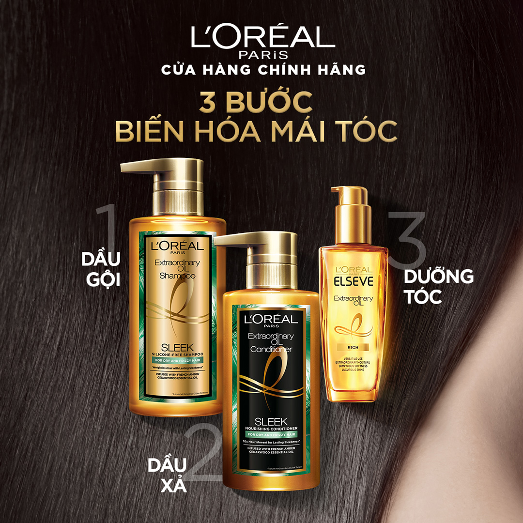 3 bước chăm sóc mái tóc hư tổn với bộ sản phẩm L'Oreal Paris Extraordinary Oil Sleek