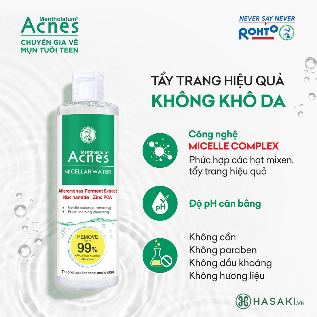 Dung Dịch Tẩy Trang Acnes Micellar Water giúp làm sạch và tẩy trang hiệu quả mà không gây khô da.