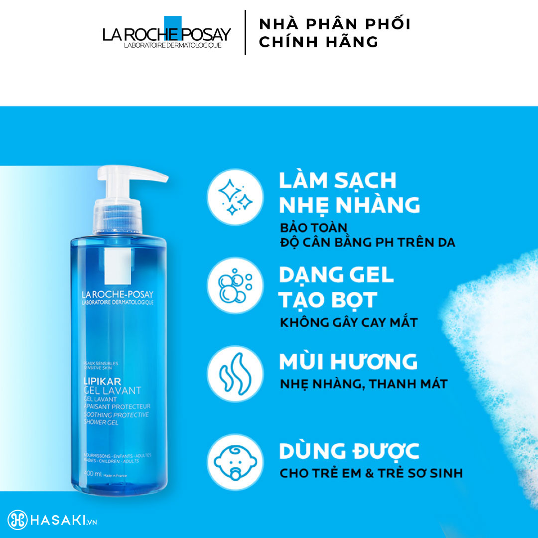Gel tắm La Roche-Posay Lipikar Lavant Shower Gel giúp nhẹ nhàng làm sạch, làm dịu và bảo vệ cho làn da nhạy cảm.