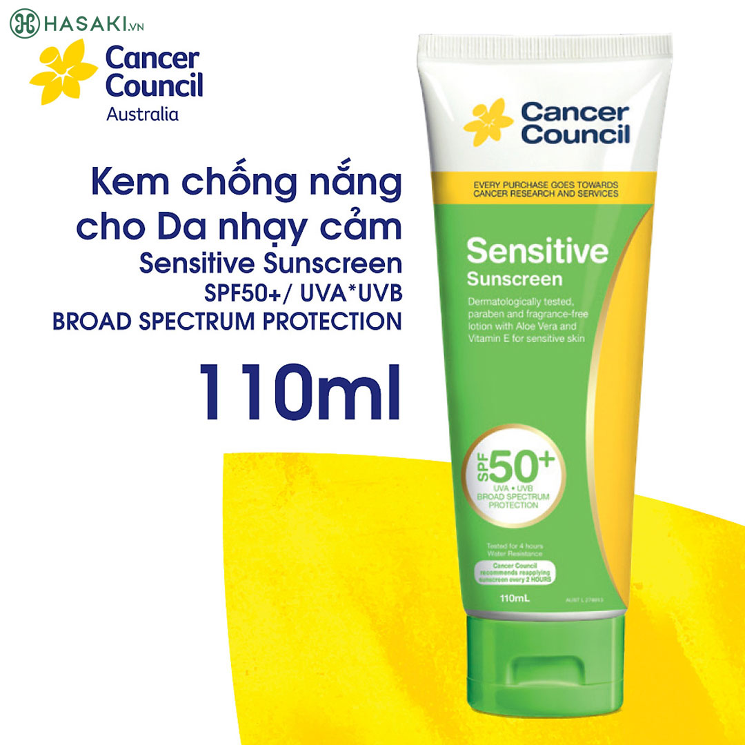 Kem Chống Nắng Cancer Council Sensitive Sunscreen SPF 50+ 110ml