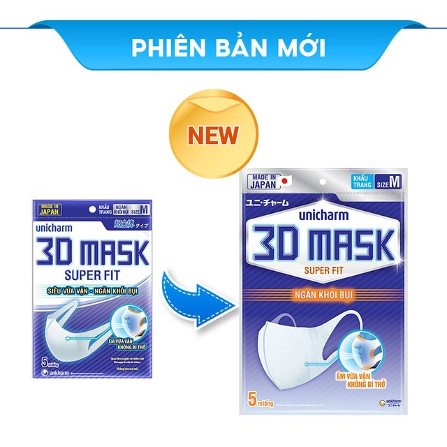 Khẩu Trang Ngăn Khói Bụi Unicharm 3D Mask Super Fit Size M Phiên Bản Mới