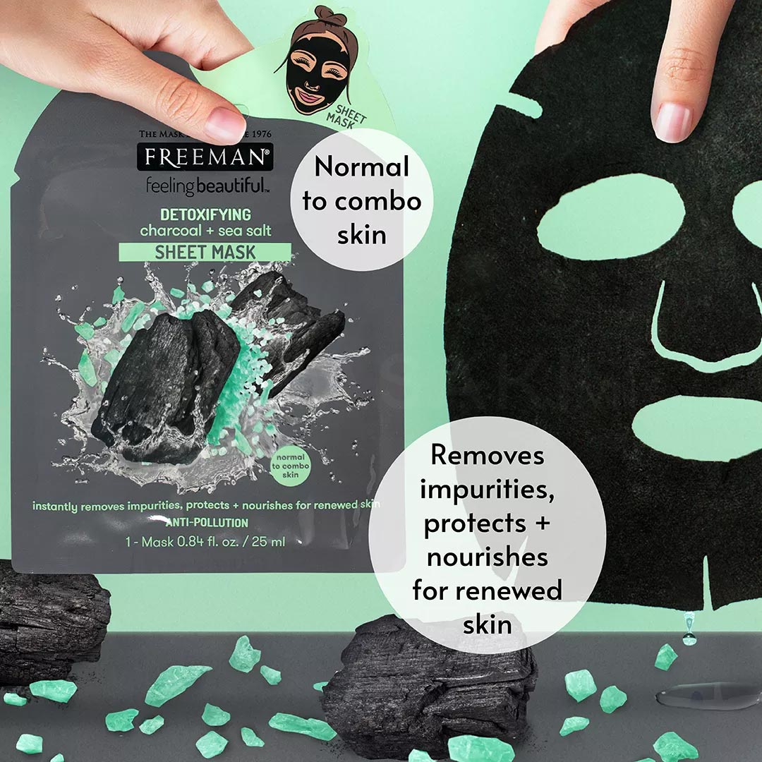 Mặt Nạ Than Hoạt Tính & Muối Biển Thải Độc Da Freeman Detoxifying Charcoal & Sea Salt Sheet Mask 25ml