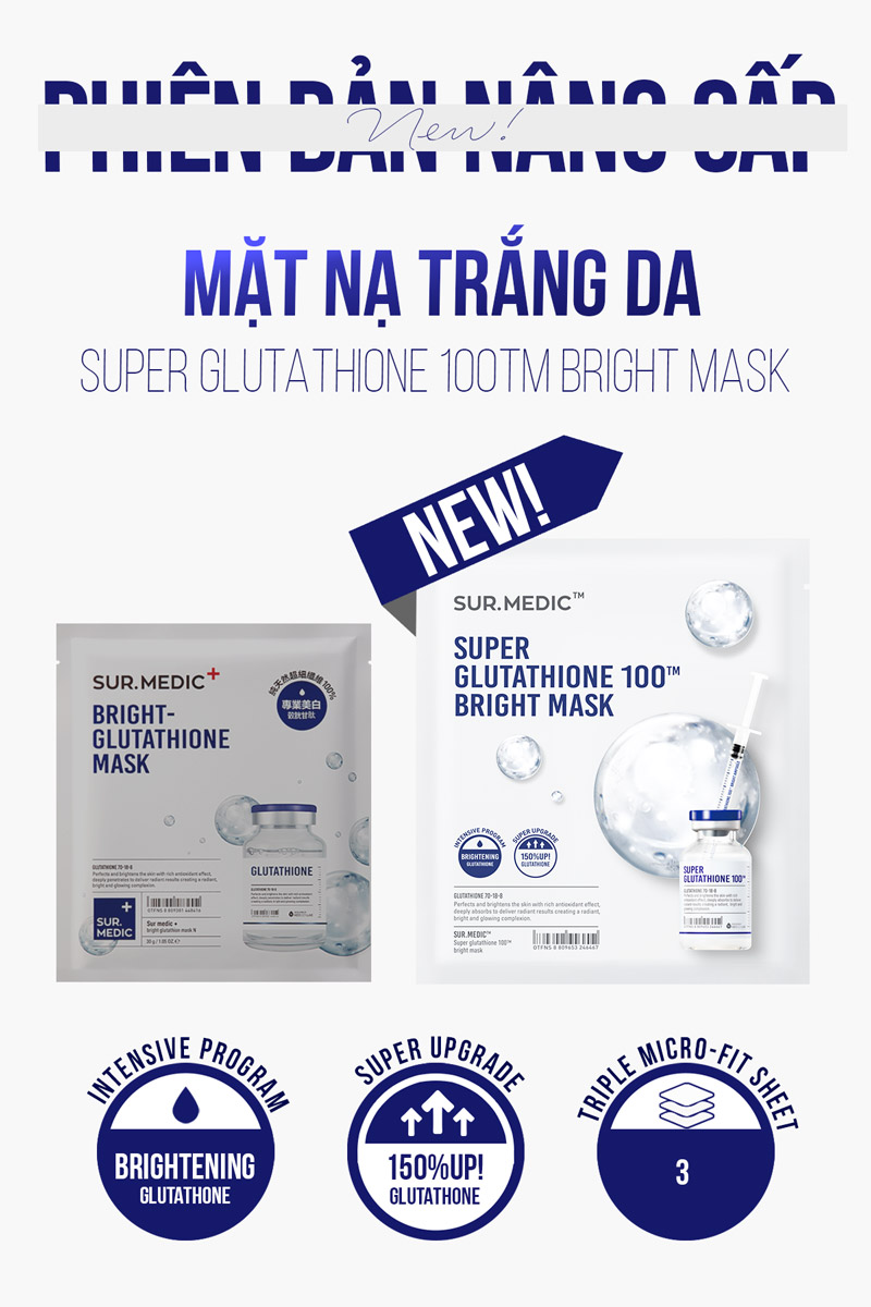 Mặt Nạ Tinh Chất Glutathione Dưỡng Sáng Da Sur.Medic Super Glutathione 100 Bright Mask (phiên bản mới)