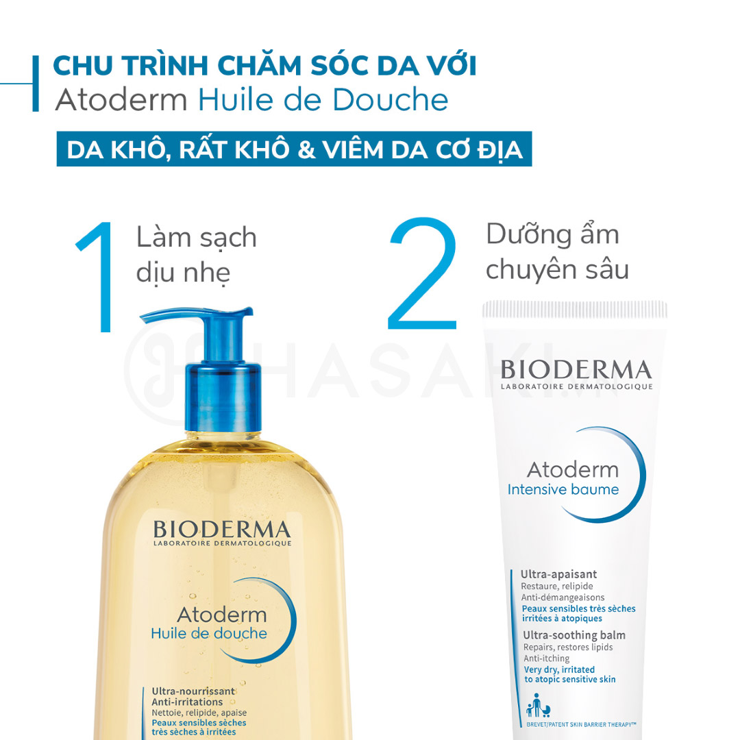 Chu trình chăm sóc da với bộ sản phẩm dầu tắm & kem dưỡng ẩm chuyên sâu Bioderma