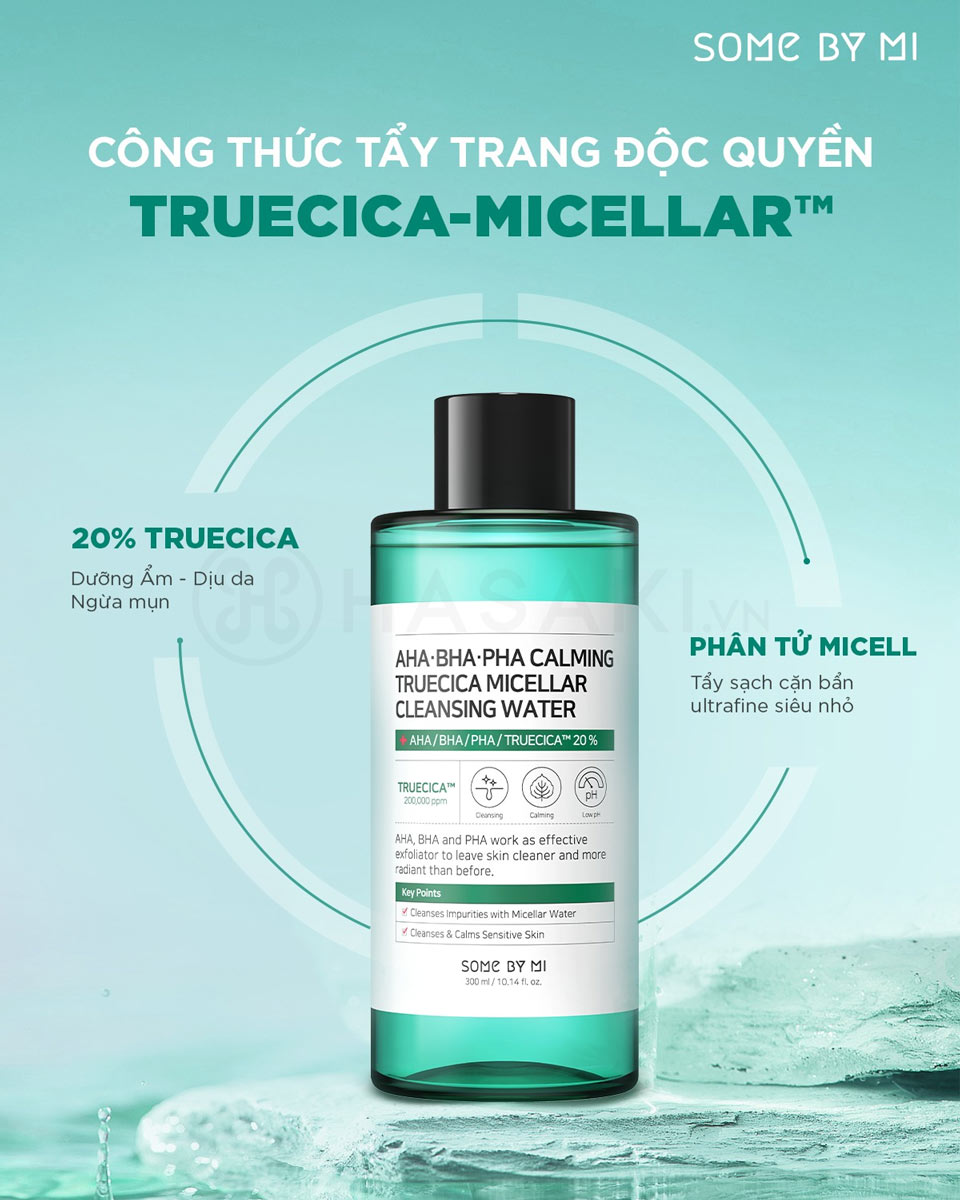 Nước Tẩy Trang Some By Mi ứng dụng công thức tẩy trang độc quyền Truecica-Micellar ™ giúp làm sạch hiệu quả kể cả cặn bẩn ultrafine, đồng thời làm dịu và giữ ẩm da.