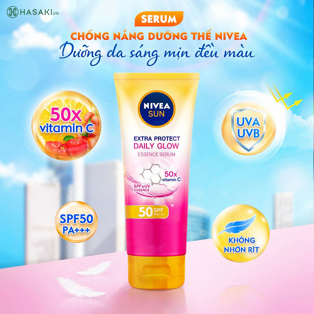 Serum chống nắng & dưỡng thể toàn thân sáng mịn đều màu NIVEA Extra Protect Daily Glow Essence Serum SPF50, PA+++