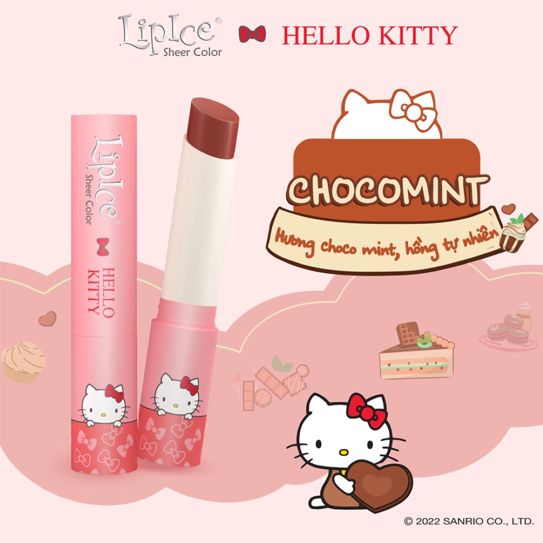 Son Dưỡng LipIce Hello Kitty Sheer Color Choco Mint (Hồng Ửng Đỏ) – Hương Sô-Cô-La Bạc Hà 2.4g