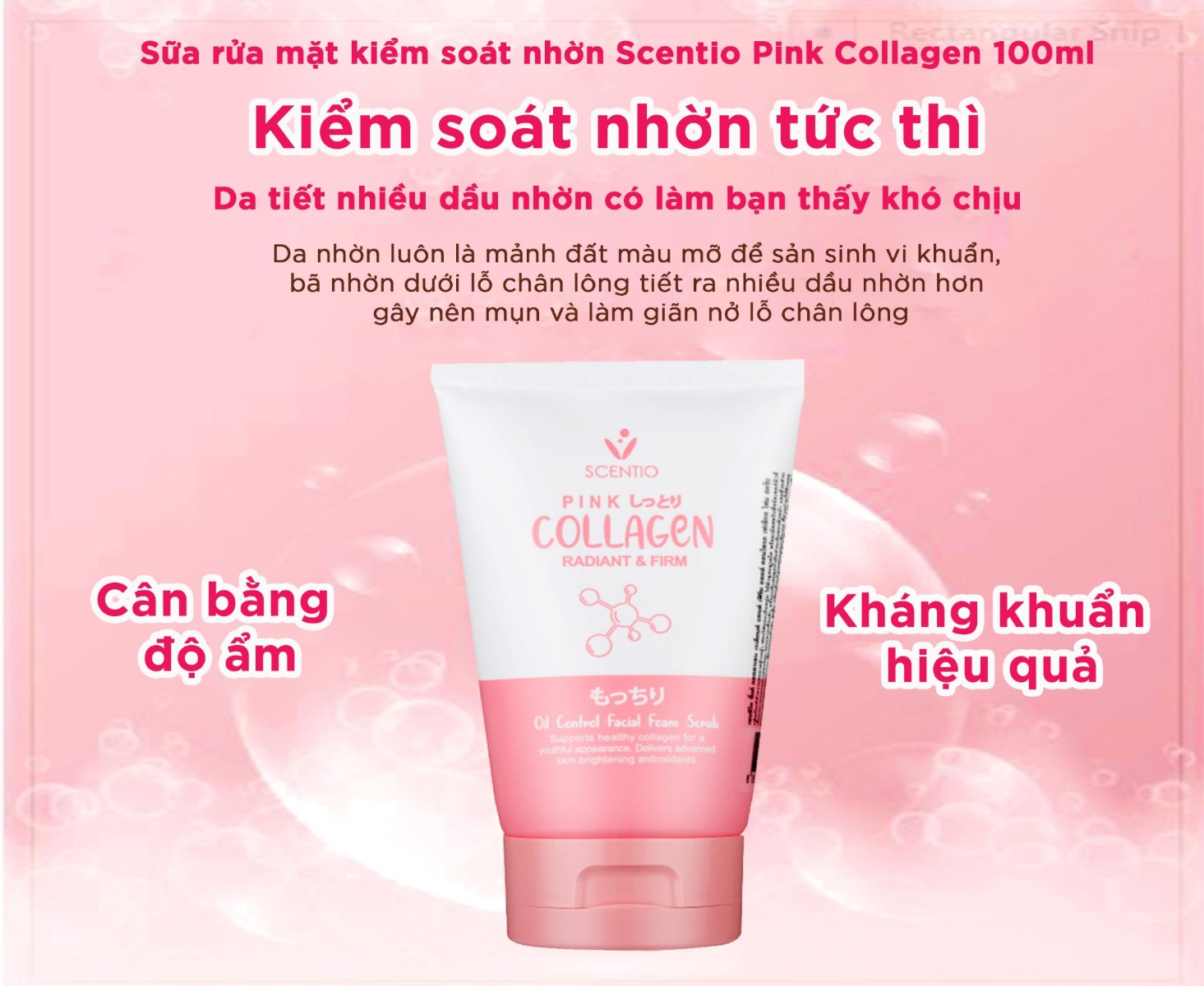 Sữa Rửa Mặt Beauty Buffet Scentio Pink Collagen Oil Control Facial Foam Scrub