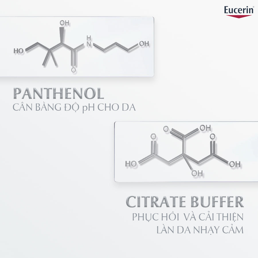 Sữa Rửa Mặt Eucerin PH5 Facial Cleanser Sensitive Skin chứa Citrate Buffer và Panthenol hỗ trợ phục hồi da, giúp cải thiện da khoẻ hơn từng ngày.