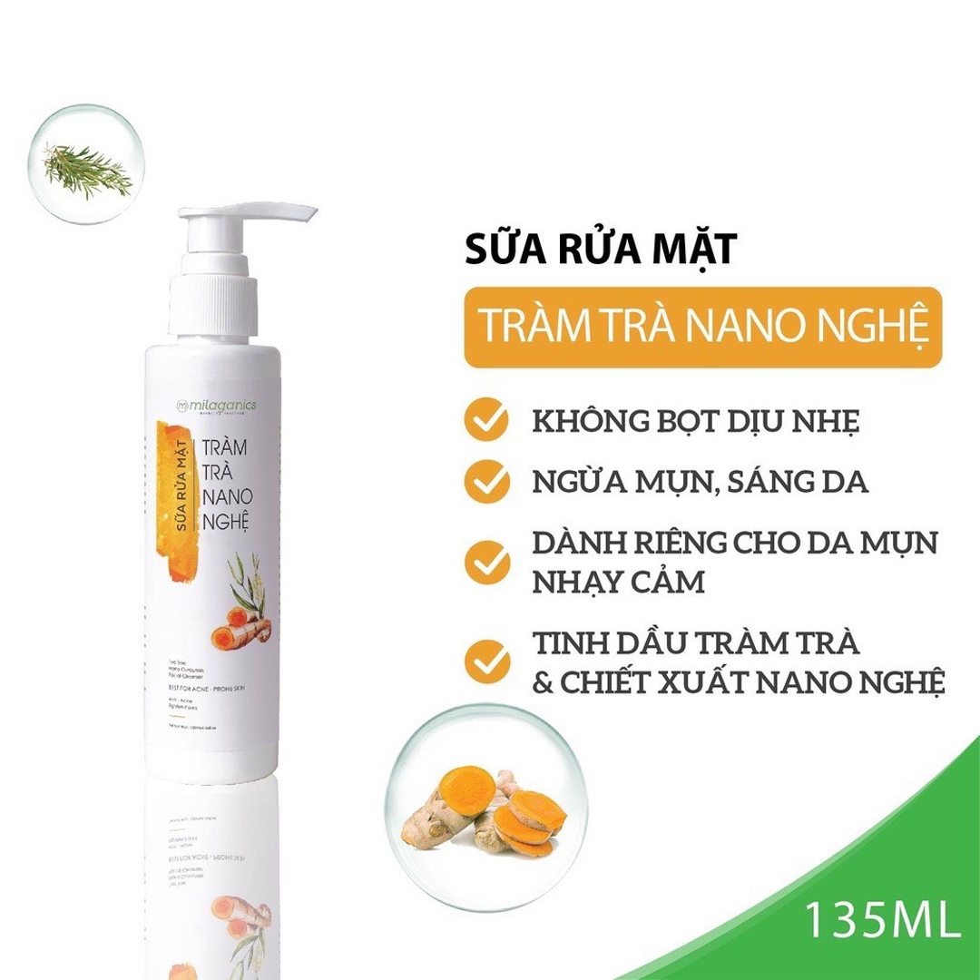 Sữa Rửa Mặt Milaganics Tràm Trà Nano Nghệ Ngừa Mụn