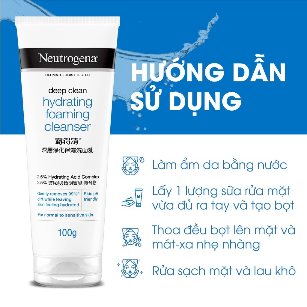 Sử dụng Sữa Rửa Mặt Neutrogena Deep Clean Hydrating Foaming Cleanser 2 lần mỗi ngày để làm sạch da tối ưu.