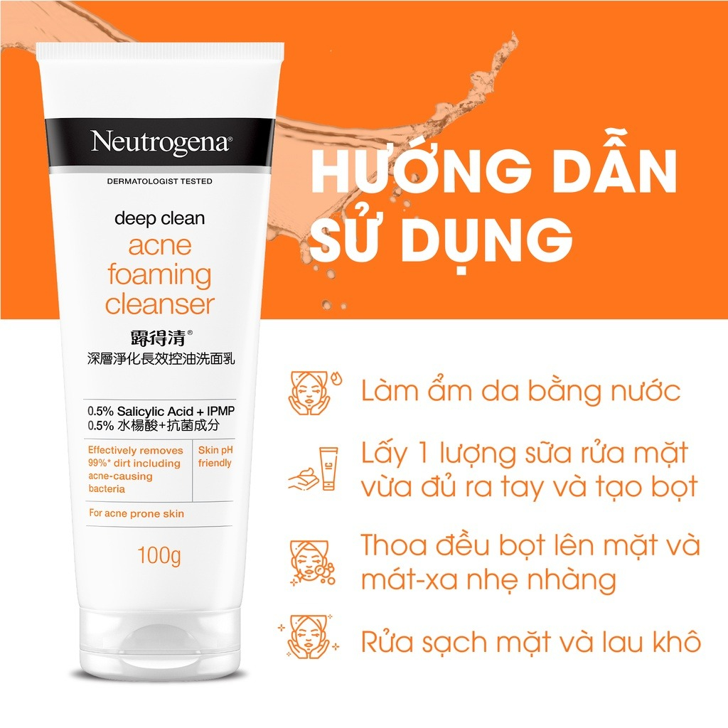 Sử dụng Sữa Rửa Mặt Neutrogena Deep Clean Acne Foaming Cleanser 2 lần mỗi ngày để đạt hiệu quả chăm sóc da tối ưu.