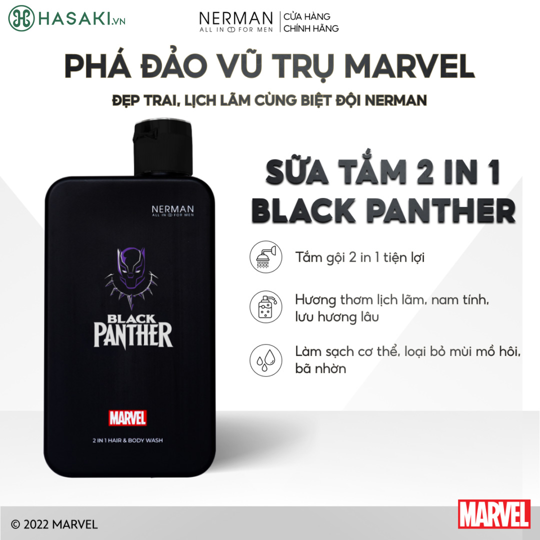 Sữa tắm gội 2in1 Black Panther hương nước hoa cao cấp – Nerman x Marvel 350g hiện đã có mặt tại Hasaki.