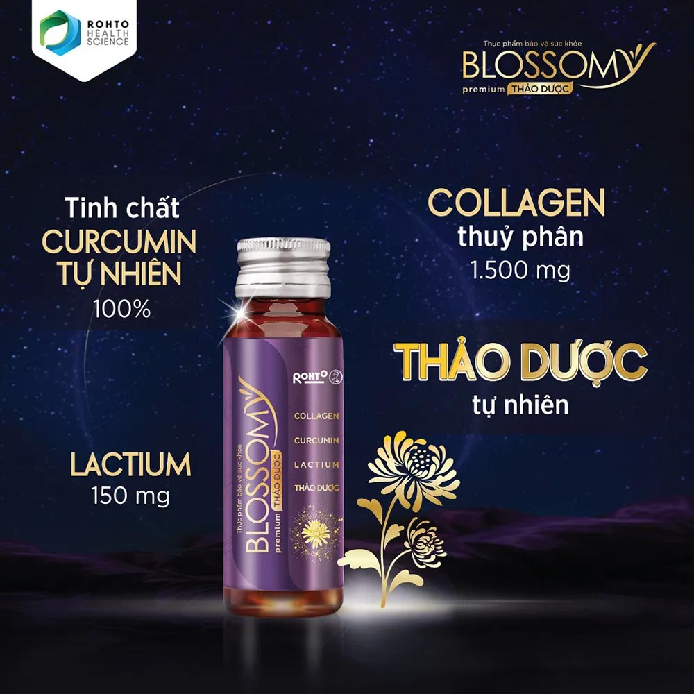 Thực Phẩm Bảo Vệ Sức Khoẻ Blossomy Premium Thảo Dược Collagen Giúp Giảm Stress Ngủ Sâu Sáng Khỏe Da