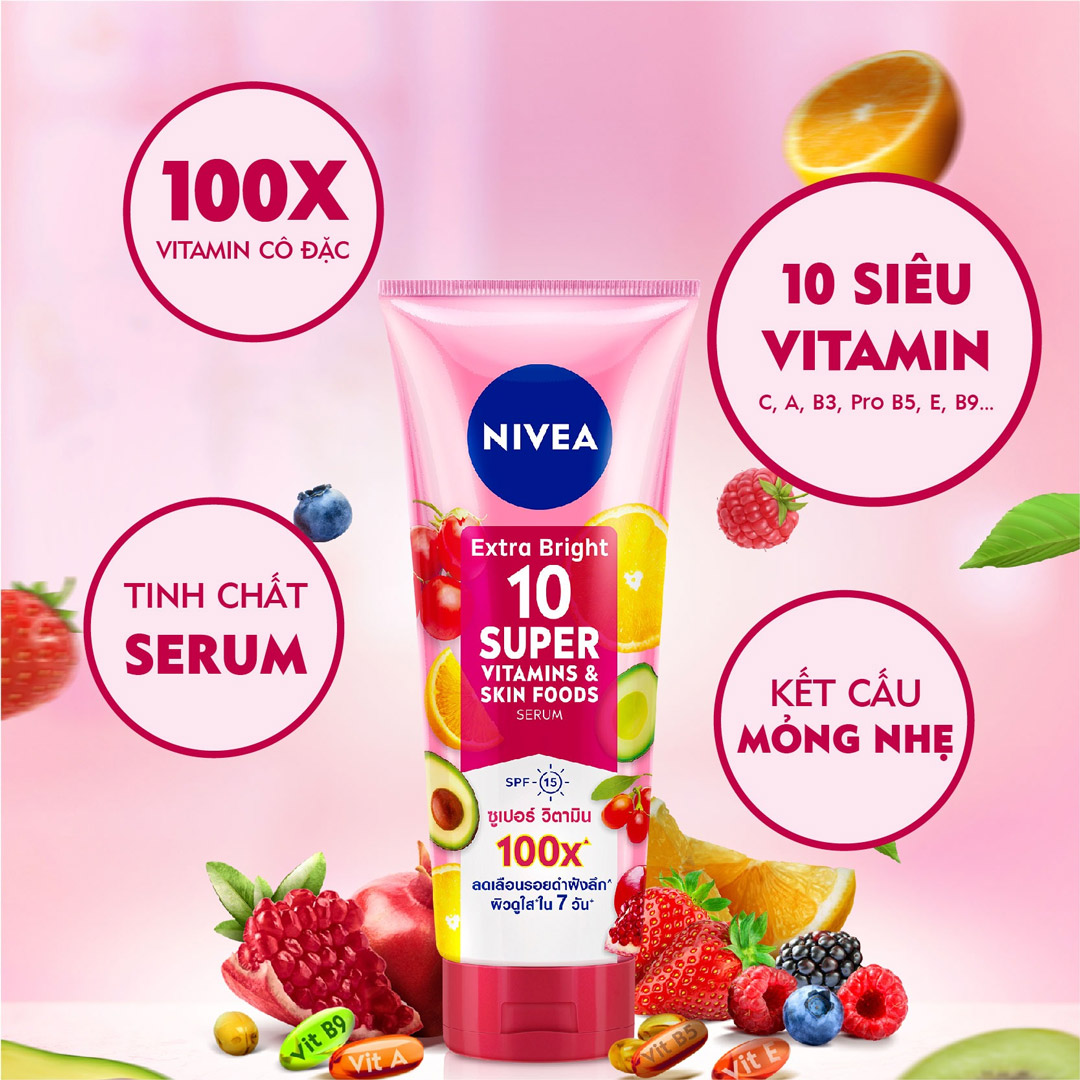 Tinh Chất Dưỡng Thể Sáng Da, Mờ Thâm Nám Nivea Extra Bright 10 Super Vitamins & Skin Foods Serum 180ml hiện đã có mặt tại Hasaki.