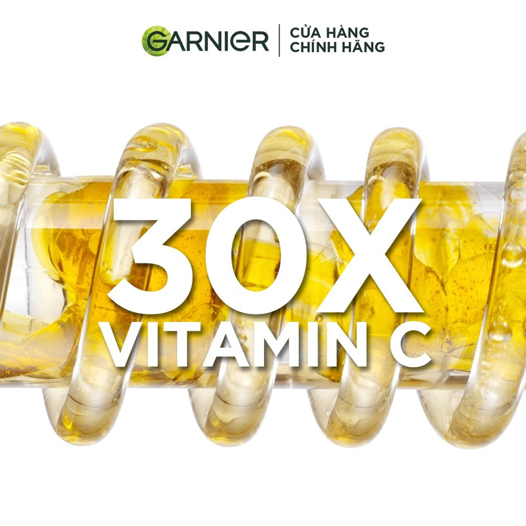 Tinh Chất Garnier Bright Complete 30x Vitamin C Booster Serum chứa nồng độ Vitamin C gấp 30 lần và tinh chất quả Yuzu đem lại hiệu quả làm sáng, ức chế sự hình thành của các sắc tố melanin gây sạm màu da.